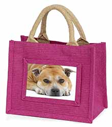 Red Staffordshire Bull Terrier Dog Little Girls Small Pink Jute Shopping Bag