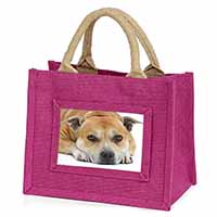 Red Staffordshire Bull Terrier Dog Little Girls Small Pink Jute Shopping Bag