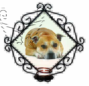 Red Staffordshire Bull Terrier Dog Wrought Iron Wall Art Candle Holder