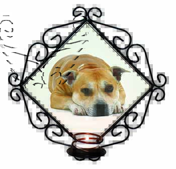 Red Staffordshire Bull Terrier Dog Wrought Iron Wall Art Candle Holder