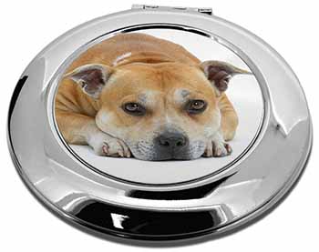 Red Staffordshire Bull Terrier Dog Make-Up Round Compact Mirror