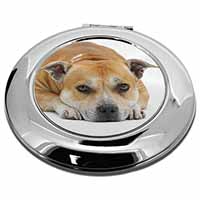 Red Staffordshire Bull Terrier Dog Make-Up Round Compact Mirror