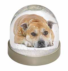 Red Staffordshire Bull Terrier Dog Snow Globe Photo Waterball