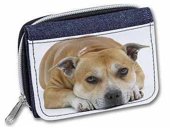 Red Staffordshire Bull Terrier Dog Unisex Denim Purse Wallet