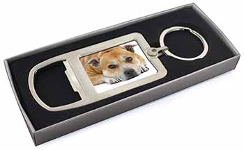 Red Staffordshire Bull Terrier Dog Chrome Metal Bottle Opener Keyring in Box