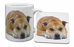 Red Staffordshire Bull Terrier Dog Mug and Coaster Set