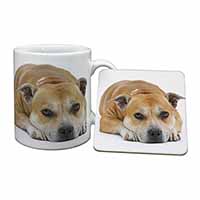 Red Staffordshire Bull Terrier Dog Mug and Coaster Set