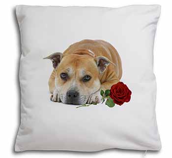 Red Staffie with Rose Soft White Velvet Feel Scatter Cushion