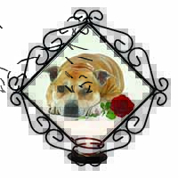 Red Staffie with Rose Wrought Iron Wall Art Candle Holder