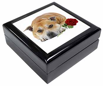 Red Staffie with Rose Keepsake/Jewellery Box