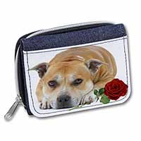 Red Staffie with Rose Unisex Denim Purse Wallet