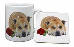 Red Staffie with Rose Mug and Coaster Set