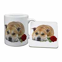 Red Staffie with Rose Mug and Coaster Set