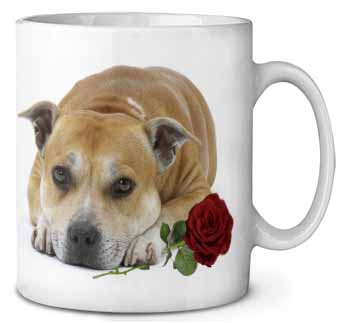 Red Staffie with Rose Ceramic 10oz Coffee Mug/Tea Cup