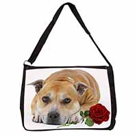 Red Staffie with Rose Large Black Laptop Shoulder Bag School/College