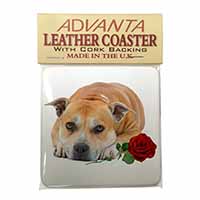 Red Staffie with Rose Single Leather Photo Coaster