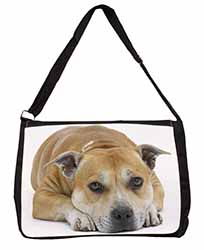Red Staffordshire Bull Terrier Dog Large Black Laptop Shoulder Bag School/Colleg