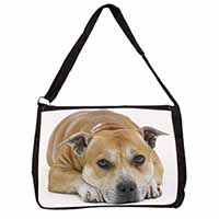 Red Staffordshire Bull Terrier Dog Large Black Laptop Shoulder Bag School/Colleg