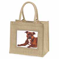 Staffordshire Bull Terrier Dog Natural/Beige Jute Large Shopping Bag