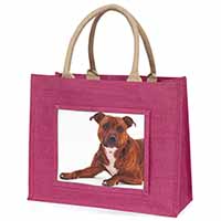 Staffordshire Bull Terrier Dog Large Pink Jute Shopping Bag