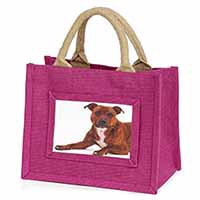 Staffordshire Bull Terrier Dog Little Girls Small Pink Jute Shopping Bag
