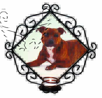 Staffordshire Bull Terrier Dog Wrought Iron Wall Art Candle Holder