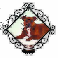 Staffordshire Bull Terrier Dog Wrought Iron Wall Art Candle Holder