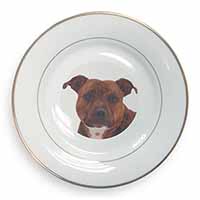 Staffordshire Bull Terrier Dog Gold Rim Plate Printed Full Colour in Gift Box