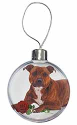 Staffie with Red Rose Christmas Bauble