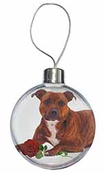 Staffie with Red Rose Christmas Bauble
