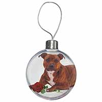 Staffie with Red Rose Christmas Bauble