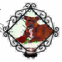 Staffie with Red Rose Wrought Iron Wall Art Candle Holder