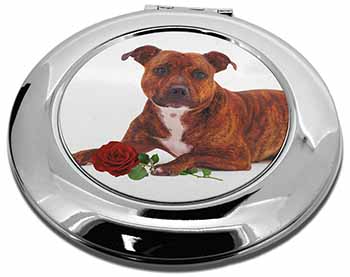 Staffie with Red Rose Make-Up Round Compact Mirror