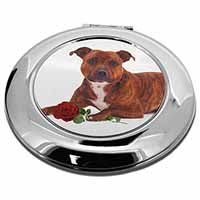 Staffie with Red Rose Make-Up Round Compact Mirror