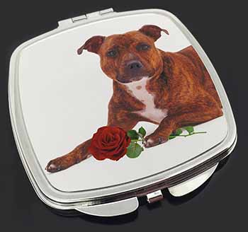 Staffie with Red Rose Make-Up Compact Mirror