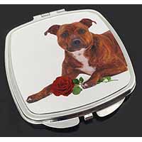 Staffie with Red Rose Make-Up Compact Mirror