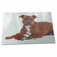 Large Glass Cutting Chopping Board Staffie with Red Rose
