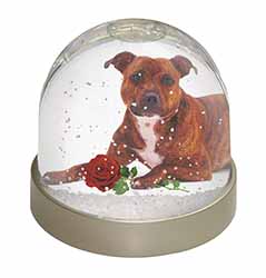 Staffie with Red Rose Snow Globe Photo Waterball