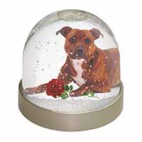 Staffie with Red Rose Snow Globe Photo Waterball