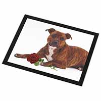 Staffie with Red Rose Black Rim High Quality Glass Placemat