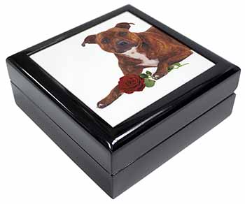 Staffie with Red Rose Keepsake/Jewellery Box