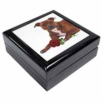 Staffie with Red Rose Keepsake/Jewellery Box