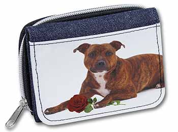 Staffie with Red Rose Unisex Denim Purse Wallet