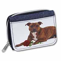 Staffie with Red Rose Unisex Denim Purse Wallet