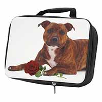 Staffie with Red Rose Black Insulated School Lunch Box/Picnic Bag