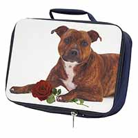 Staffie with Red Rose Navy Insulated School Lunch Box/Picnic Bag