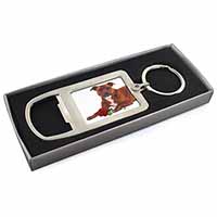 Staffie with Red Rose Chrome Metal Bottle Opener Keyring in Box