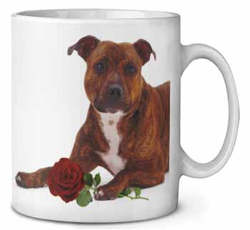 Staffie with Red Rose Ceramic 10oz Coffee Mug/Tea Cup