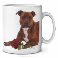 Staffie with Red Rose Ceramic 10oz Coffee Mug/Tea Cup