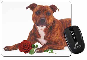 Staffie with Red Rose Computer Mouse Mat